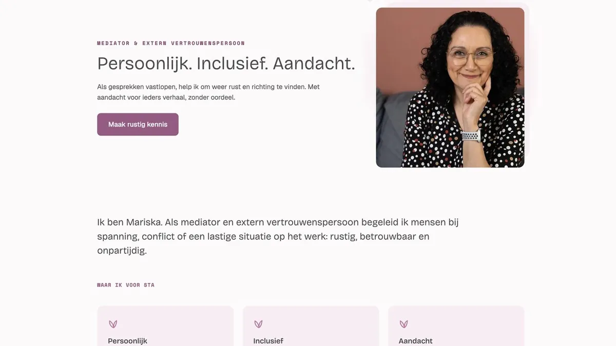 Mariska Musch website voor mediation en vertrouwenswerk in ontwikkeling – Website