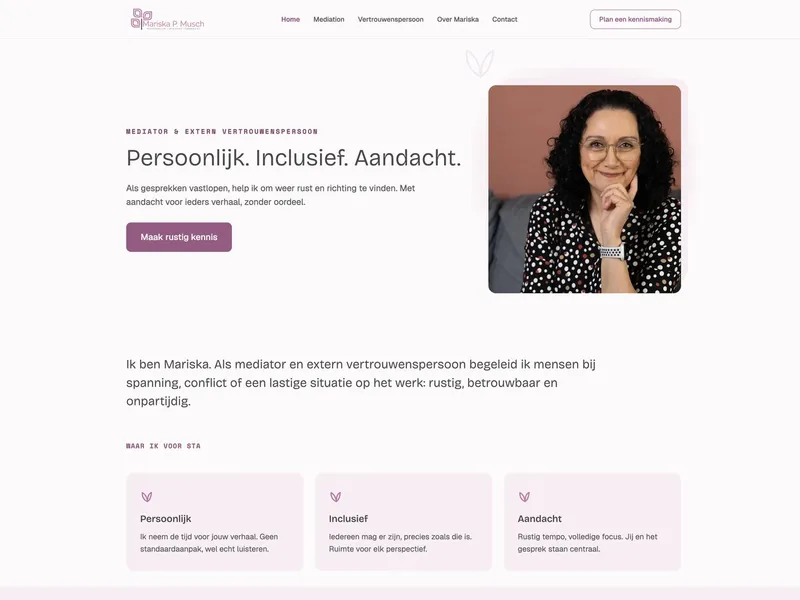 Mariska Musch website voor mediation en vertrouwenswerk in ontwikkeling – Website